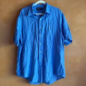 Ralph Lauren Classic Fit Linen Short Sleeve Button Down Shirt Light Blue XL